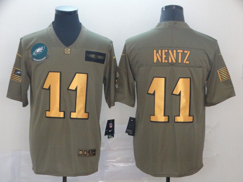 Men Philadelphia Eagles 11 Brown Gold Nike Olive Salute To Service Limited NFL Jersey style 1